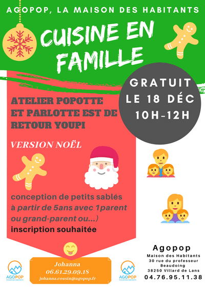 Cuisine en famille : version Noël @ Agopop, Maison des Habitants