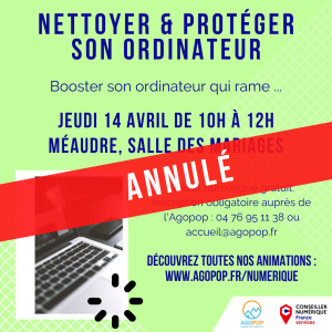 ANNULÉ ET REPORTÉ Atelier Numérique : Nettoyer & Protéger son ordinateur @ Méaudre, salle des mariages