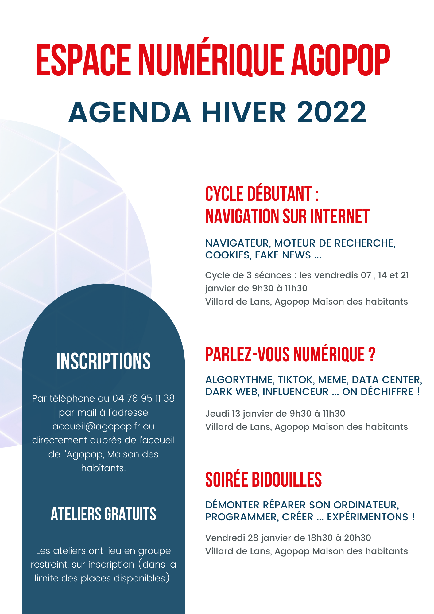 Espace Numérique : agenda de l'hiver 2022 - Agopop
