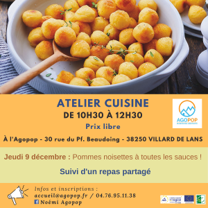 Atelier Cuisine : Pommes noisettes à toutes les sauces ! @ Agopop, Maison des habitants