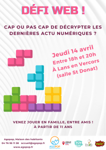 Défi web : cap ou pas cap de décrypter les dernières actu numériques ?! @ Lans en Vercors, salle St Donat