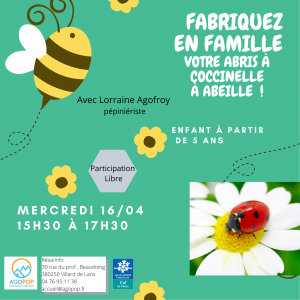 Mercredi Famille : fabrication d’abris à coccinelle et abris à abeille sauvage @ Agopop, Maison des habitants