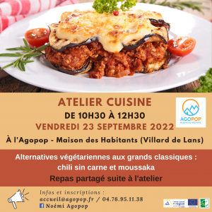 Atelier cuisine : alternatives végétariennes aux grands classiques @ Agopop, Maison des habitants