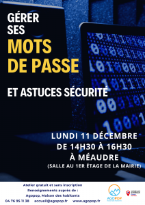 Atelier Numérique : sécurité sur internet et mots de passe @ Méaudre, salle au 1er étage de la mairie