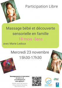 Mercredi en Famille : massage bébé et découvertes sensorielles @ Agopop, Maison des habitants