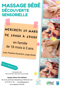 Mercredi en Famille : massage bébé et découvertes sensorielles @ Agopop, Maison des habitants