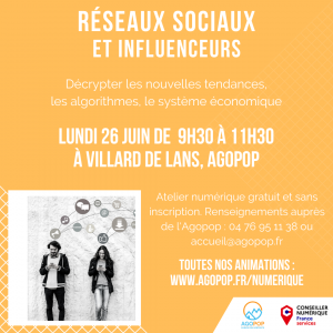 Atelier Numérique : Réseaux sociaux et influenceurs @ Agopop, Maison des habitants