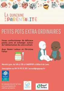 Famille : atelier cuisine "petits pots extra ordinaires" @ Agopop, Maison des habitants