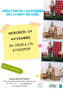 Mercredi en Famille : création du calendrier de l'avent de Noël @ Agopop, Maison des habitants