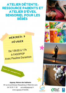 Mercredi en Famille : Atelier détente-ressource pour les parents et jeux d'éveils sensoriels pour les enfants @ Agopop, Maison des habitants